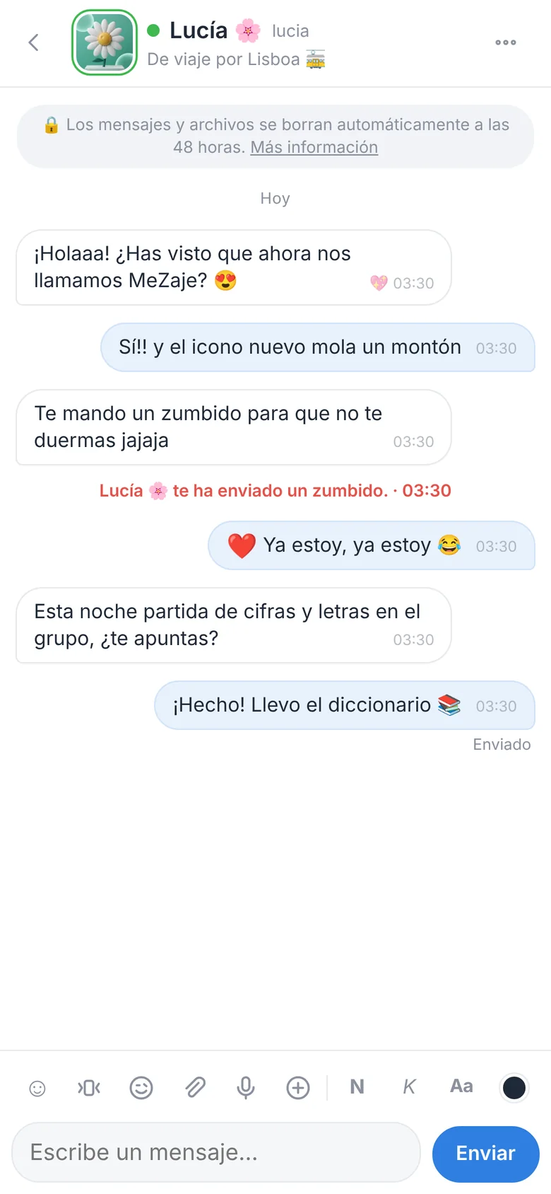 Conversación en MeZaje con un zumbido